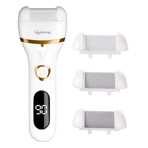 Lifelong Rechargeable Callus Remover for Feet | Electronic Foot Scrubber for Dead Skin with 3 Changeable Rollers, 2 Speed Modes, Fast Charging, Heel Repair Pedicure Machine, IPX6 Waterproof