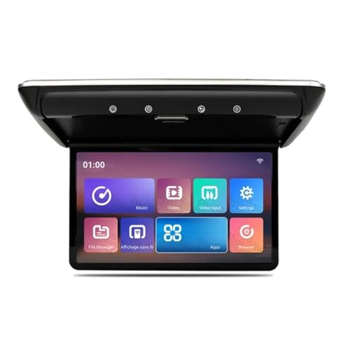 Monitor de techo for coche 13,3 pulgadas, abatible, con vídeo HD IPS 1080P y luz ambiental 16 colores(Black)