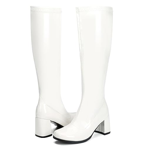 Heiyom Women'S Go Go Boots Over The Knee Block Heel Zipper Boot Disco Costumes Dress Shoes White-36 thumb #1