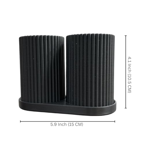 Image of Aesthetic Toothbrush Holder for Bathroom, Dual Cup Ribbed Design, Toothbrush & Toothpaste Organizer Stand, Modern Bathroom and Stationery Accessories Holder