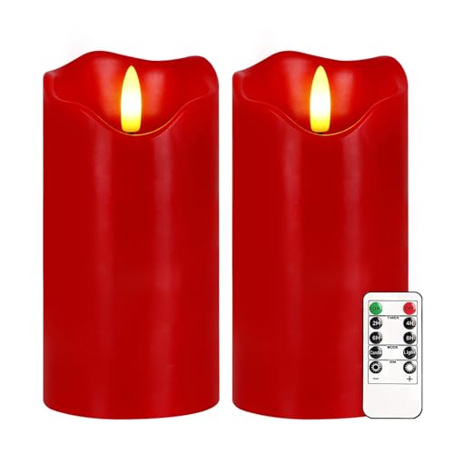 Image of Red Flameless Candles Set of 2, 6 inchx3 inch Christmas Candles with Remote & Timer
