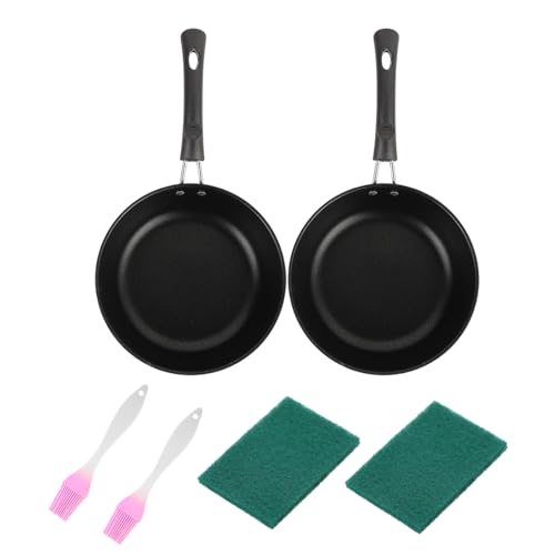 2 sartenes pequeñas de inducción para huevos de 12 cm, revestimiento antiadherente, incluye cepillos de cocina, sartén de acero inoxidable, sartén de grado de restaurante