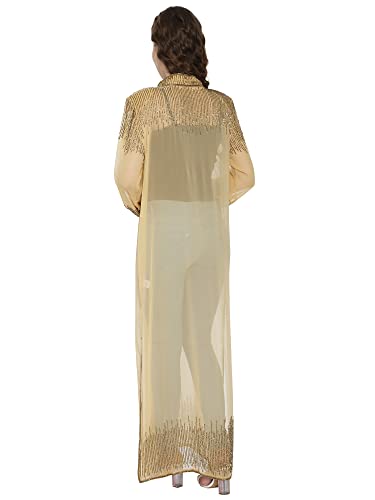 Image of Matelco Women Georgette Floor Length Hand Embroidered Embellished Longline Front Open Shrug Dress
