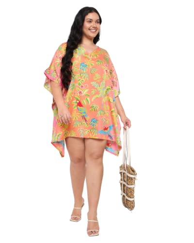 Image of Oussum Short Caftans for Women Plus Size Kaftan Tunic Tops Polyester Summer Beach Clothing Mini Cover Ups Dress for Ladies