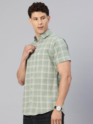 Image of Majestic Man Men's Slim Fit Premium Pure Cotton Plaid Check Half Sleeve Casual Shirt