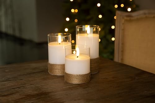 Bougies LED en verre blanches et mèche 3D à piles avec programmateur - 5