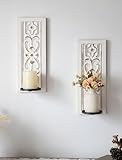 Walasis Rustic Candle Sconces Wall Decor Set of 2 - White Farmhouse Art Distressed Thickened Candles Shelf for Bathroom Bedroom Fireplace - Wood Wall Candle Holders for Pillar Candles Plants