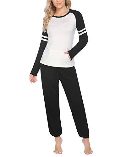 Ekouaer Women's Cotton Long Sleeve Pajamas Set Sleepwear Lounge Comfy Pajamas for Women Set