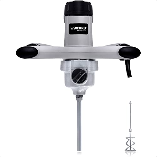 Werku WK401710, Mezclador Pintura-Mortero, Calidad Profesional, Mezclado 100 Kg, Potencia 1800 W, Incluye Varilla Mezcladora