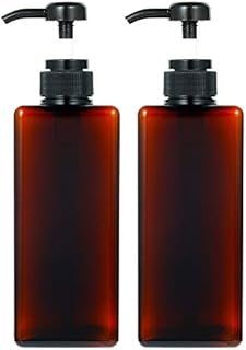 miuse 2 Pack Pump Bottle, Square Pump Dispenser Bottle 22oz/650ml Refillable Bottle, to Fill Shampoo & Shower Gel for Bathroom ( Brown)