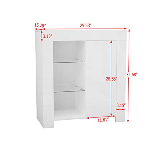 Panana Sideboard Modern Cabinet Matt Body and High Gloss Doors Sideboard 16colors LED Lighted LxWxH 29.53x15.78x32.68inch (White)