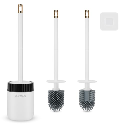 Klobürste Silikon - Toilettenbürste mit bürste und Aufbewahrungsbereich, WC Bürste für die Wandmontage ohne Bohren (Weiß&Grau)