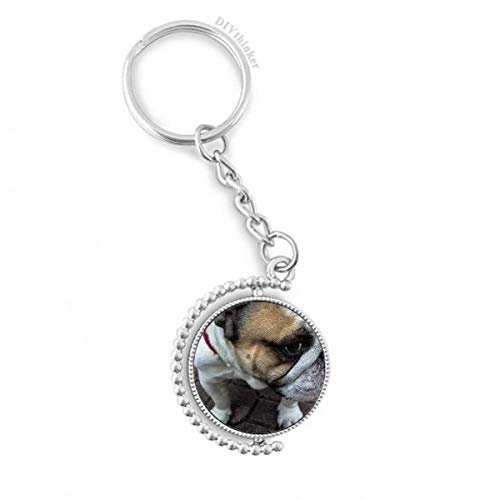 Porte-clés bouledogue rotatif anti-perte de clés, médaillon photo compact