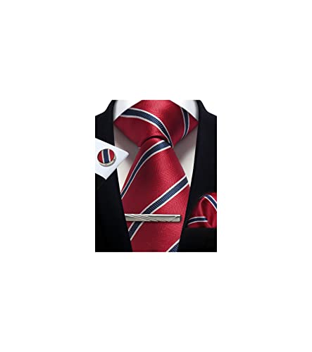 Image of Striped Plaid Polka Dot Mens Tie Formal Necktie Pocket Squares Ties Clips Cufflinks Classic for Men Set