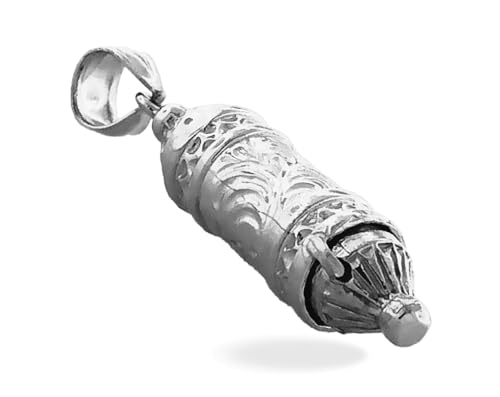 Rhodium Plated 925 Sterling Silver 3D Mezuzah Pendant4
