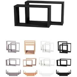 Estanteria Rectangular Jardin202 - Estanterías de Pared - Baldas de Varios Niveles - Estantes Flotantes con Fijación Invisible | Diseño Rectangular (Negro)