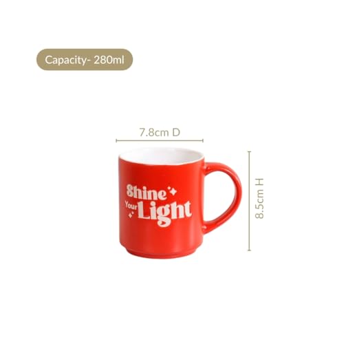 Image of Nestasia Ceramic Stackable Cups Set of 4 (280ml Each) - Embossed Motivational Quotes Tea & Coffee Cups with Glossy Finish | Microwave & Dishwasher Safe Cups - Ideal for Gifting (Colourful)
