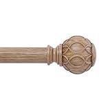 TANGWIN Wood Curtain Rods for Windows 48 to 84 Inch(4-7ft),1 Inch Adjustable Curtain Rod,Heavy Duty Curtain Rods,Wooden Netted Texture Finials Drapery Rods,Single Window Curtain Rod 36-88',Brown Wood