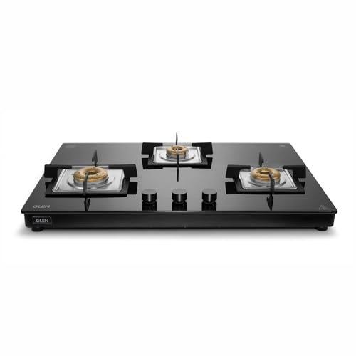 Glen 3 Burner Ultra Slim Premium LPG Gas Stove 75 cm | Auto Ignition | 1 Jumbo Forged Brass Burner...