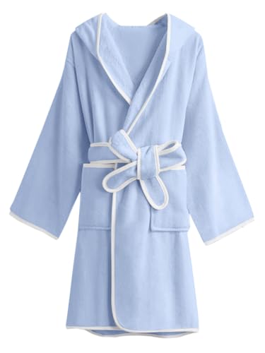 Umeyda Boys Girls Towel Cotton Robe Kids Soft Terry Cloth Hooded Bathrobe Sleepwear, Blue, 5T