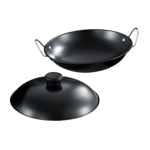 ULTECHNOVO Wok de Hierro para Inducción y Cocción con Quemadores de Alcohol Compacto con Mangos Dobles Antiadherente Limpiar para Cocinas Pequeñas