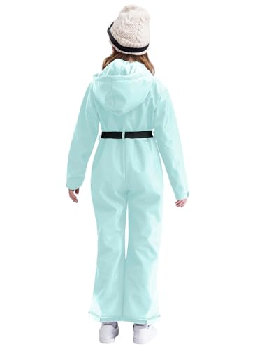 CHICTRY Kids Girls One Pieces Ski Suits Hooded Jumpsuits with Belt Winter Outdoor Snowboarding Snowsuits2