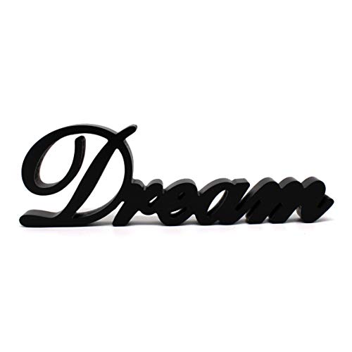CVHOMEDECO. Signo de Palabras de Madera Negro Mate de pie Libre Dream Escritorio/Mesa/Estante/Pared del hogar/Arte de decoración de Oficina, 35,6 x 10,8 x 2,5 cm Cover