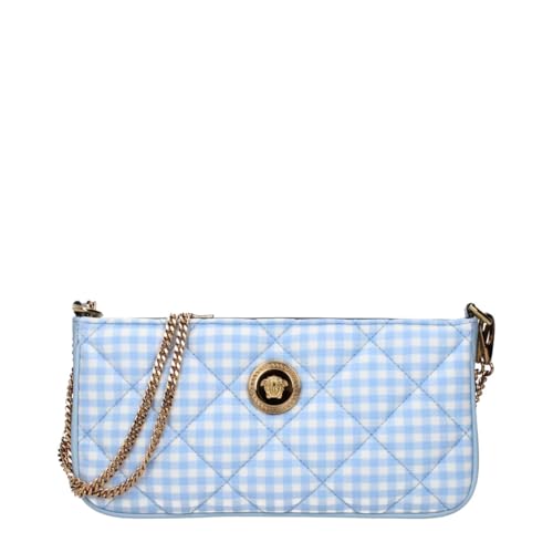 Versace Bolsa de ombro feminina de tecido acolchoado azul Medusa
