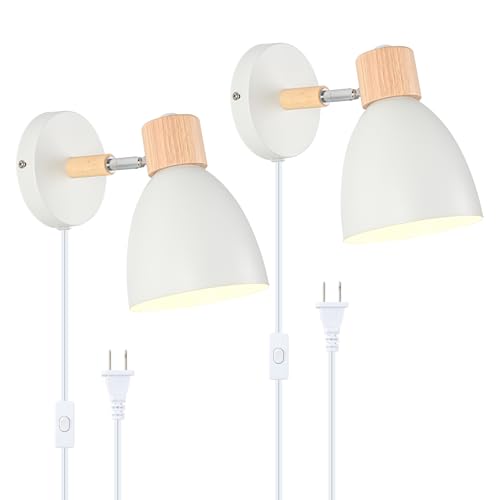 Eyooer Wall Sconces Plug in, Swing Arm Wall Lamp with Power Cord, White Plug in Wall Lighting...