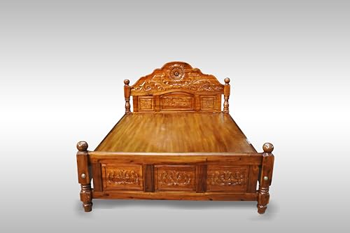 Image of Wooden cot Without Storage Teak Finish (Brown) (Queen)