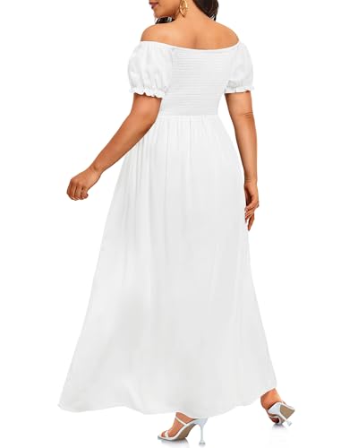 Plus Size Summer Dresses - Boho Casual Off Shoulder Floral Long Maxi Dress with Pockets2