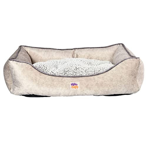 Poofy Floofy Cuddler Pet Bed - Luxury Super Soft Short Plush Cuddler Dog Bed, Rectangular Shaped Cushion Bed, Cozy Joint-Relief and Improved Sleep, Machine Washable (L: 39 x 27.5 x 9.5 inches)