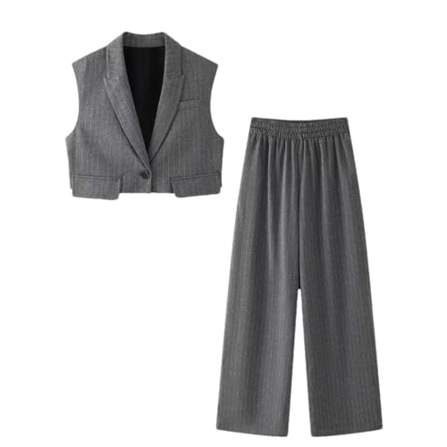 Ensemble 2 pièces pantalon pour femme chic à jambe large et haut sans manches à revers