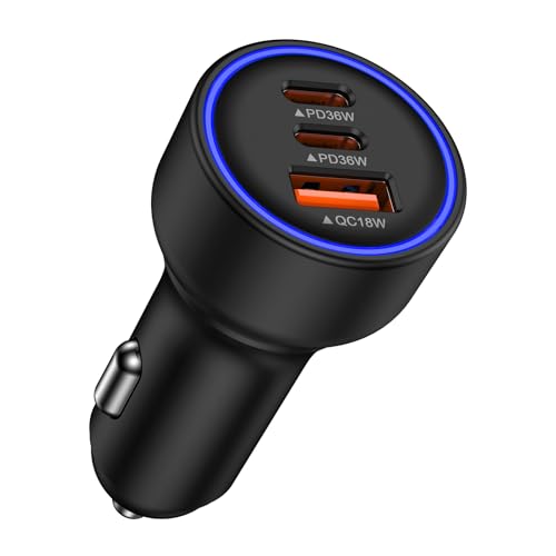 72W �}���[�d �J�[�`���[�W���[ USB-C 3�|�[�g PD36W/QC36W USB �V�K�[�\�P�b�g �ԍڏ[�d�� 12V/24V�Ή� �R���p�N�g�T�C�Y LED���C�g���� �^�C�vC �V�K�[USB �� �[�d��ԗp iPhone 17/16/15/Andro