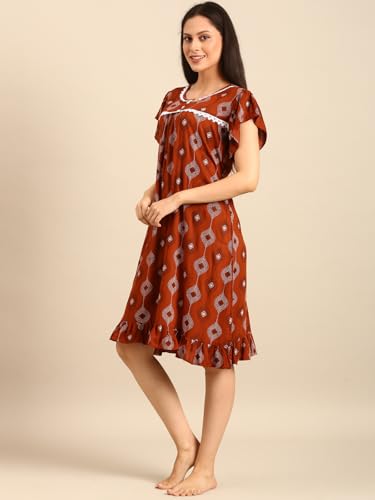 Image of Rupa Jon Aishwarya Women Short Printed Nighty in Premium Cotton Blend Fabric, Midi Length, Night Dress, Three-Fourth Length for Comfortable Everyday Wear