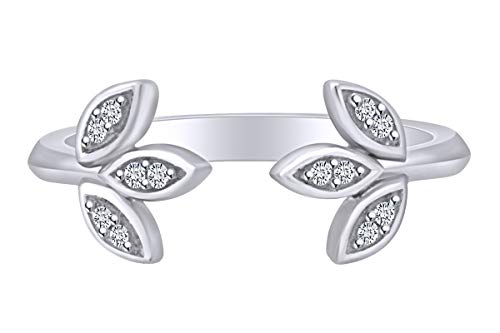 Natural Diamond Accent Open Leaf Wedding Band Ring in 14k White Gold Plated 925 Sterling Silver (0.05 Cttw, I-J Color, I2-I3 Clarity) Ring Size-7