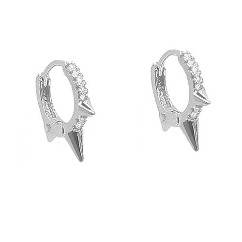 Punk Spikes Stud Mini CZ Hoop Earrings for Women Teen Girls Men S925 Sterling Silver Charms Huggie Hoops Cartilage Stud Tragus Helix Pave Crystal Earrings Rock Fashion Jewelry Gifts (silver)