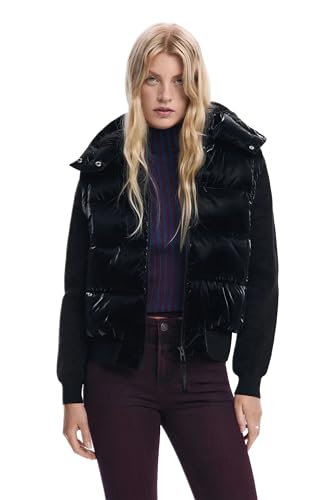 Desigual Acolchado de burbujas brillante con mangas extraíbles 25WWEW32 Negro