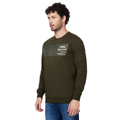 Image of Spykar Blended Hooded Full Sleeve Sweatshirt for Men