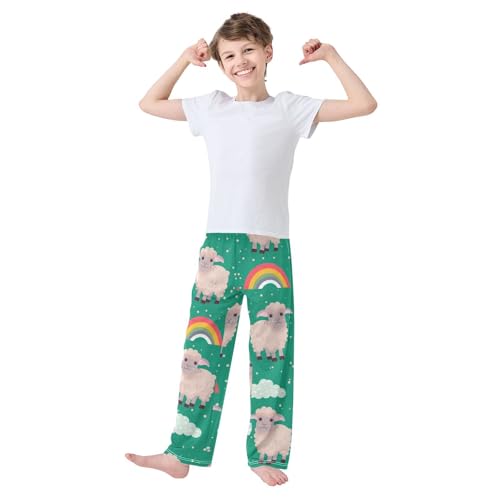Lamb Rainbow Boys Pants Boys Athletic Pants Long Pant for Boywith Pockets Wide-Leg Size 6-14Y3