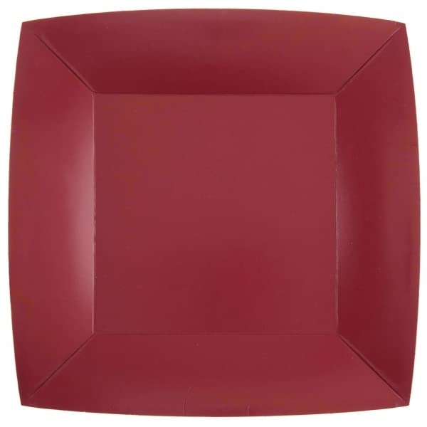 Santex mariage Lot de 10 Assiettes Carrées carton compostables 23x23cm, Bordeaux