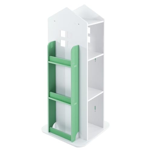 Zalydala Bookcase,360° Drehbares Bücherregal Multifunktionales Buchregal Massivholz,4 Etagen,Hausgestaltung,Geeignet für Wohnzimmer und Kinderbibliothek