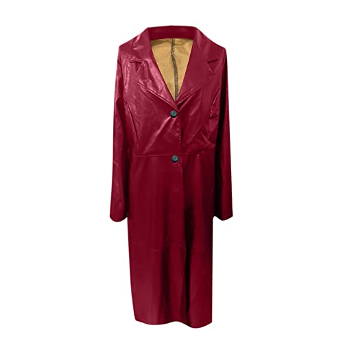 tuduoms Long Faux Leather Trench Coat for Women Button Down Ankle Length Maxi PU Jackets 2022 Ladies Lapel Coat Outwear4