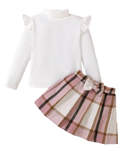 Image of Toddler Girl Clothes Fall Winter Girls Clothing Set Long Sleeve T-Shirt Tops & Plaid Mini Skirts Dress 2Pcs Outfits