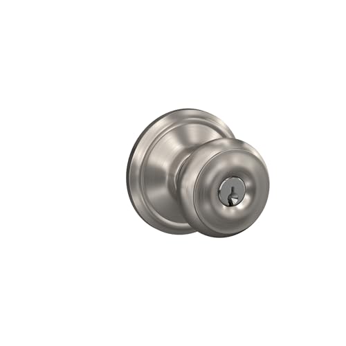 Image of Schlage F51A GEO 619 Georgian Door Knob, Keyed Entry Lock, Satin Nickel
