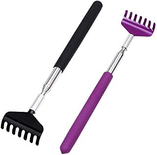 Portable Extendable Back Scratcher, OWUDE Telescoping Scratcher Tetractable Bear Claw Metal Hand Massager Tool Pack of 2 (Black + Purple) (Style 3)