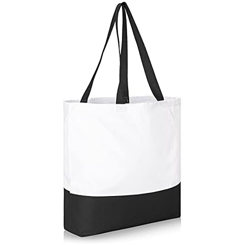 IMFAA 2-Tone Black & White10oz Strong Large(50X40X12) Cm Reusable Grocery Shopping, Fashionable Two-Tone Bags for Crafts, DIY and Creative Designs Cotton Canvas Tote Bag. (Pack-1, Black & White) Cover