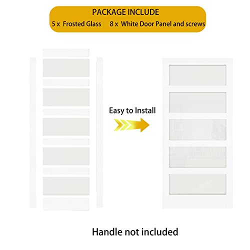 Image of 28 inch x 80 inch French Interior Door, 5 Lite Tempered Frosted Glass Panel for Pantry & Bedroom, Single Pre-drilled Holes Slab Door, White Primed, Assembly Required (Hinges Not Included)