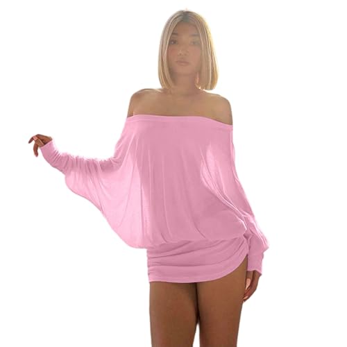 Vestido de cóctel transparente y fino para mujer, ajustado, sexy, minivestido de verano, corte ajustado, cómodo, monocolor, vestido de lápiz, ceñido, espalda descubierta, vestido túnica, O rosa., XL
