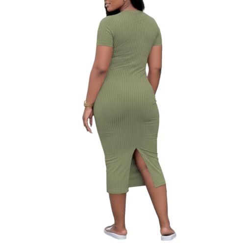 Image of TOPSRANI Women Sexy Midi Dress Bodycon Casual Sleeveless Basic Ruched Tank Summer Club Party Dresses